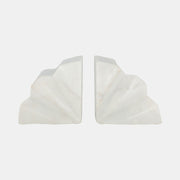 Semi Circle Fluted Marble Bookends, White, Set of 2