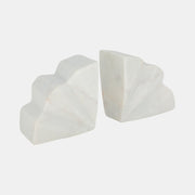 Semi Circle Fluted Marble Bookends, White, Set of 2