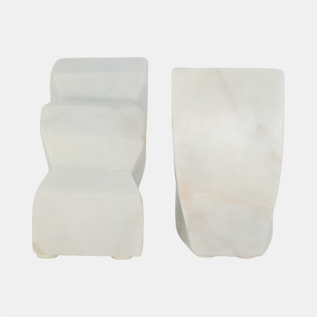 Semi Circle Fluted Marble Bookends, White, Set of 2