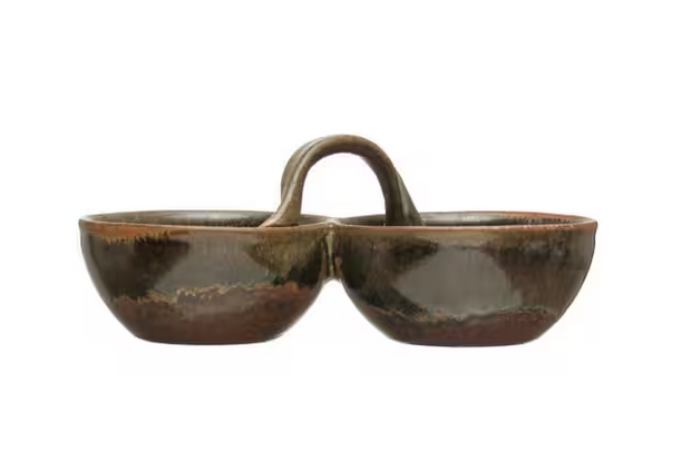 Stoneware Divided Serving Dish w/Handle