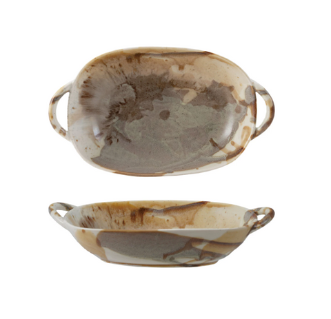 Stoneware Multicolor Serving Plate w/Handles