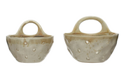 Beige Stoneware Colanders w/Handles, Set of 2