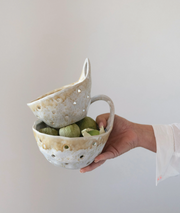 Beige Stoneware Colanders w/Handles, Set of 2