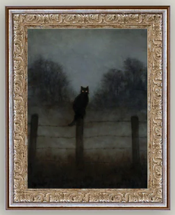 Cat in the Night, Silver Gold Frame, 12x16