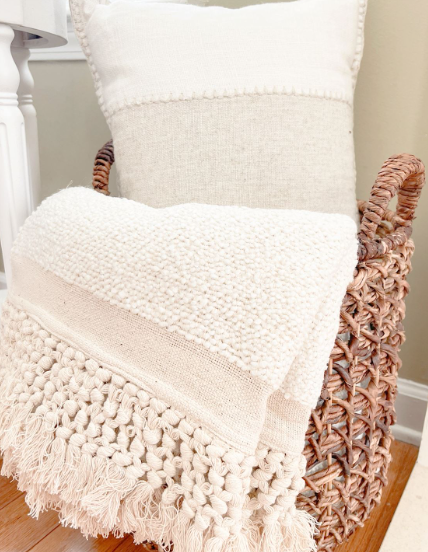 Tassel Throw Blanket, Cream
