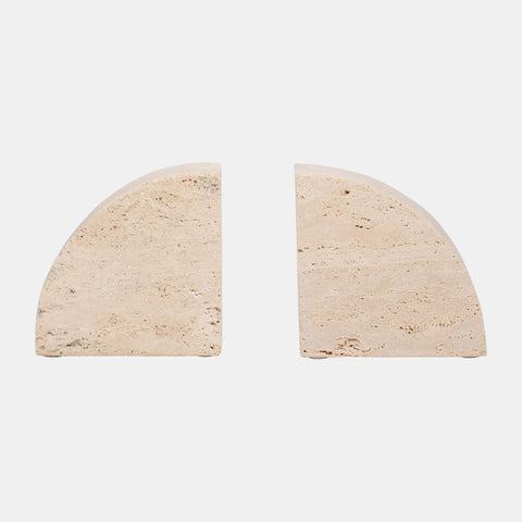 Half Dome Travertine Bookends, Set of 2