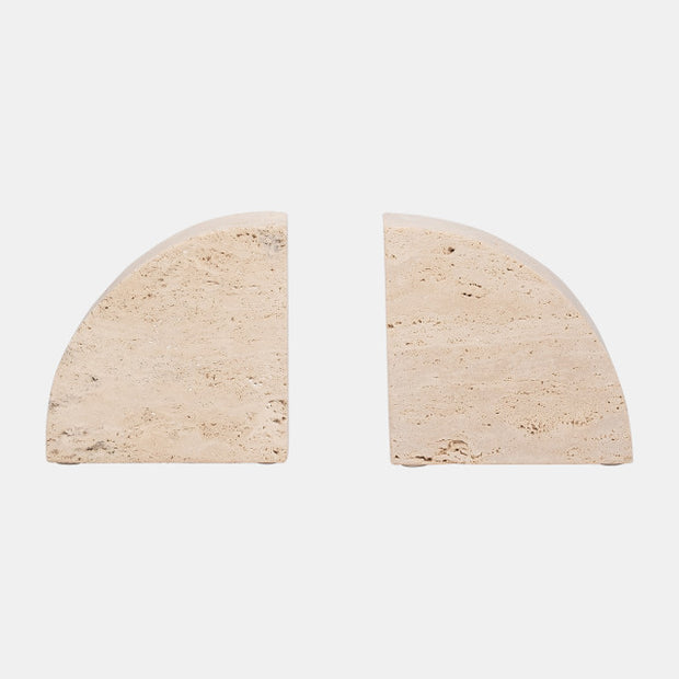 Half Dome Travertine Bookends, Set of 2