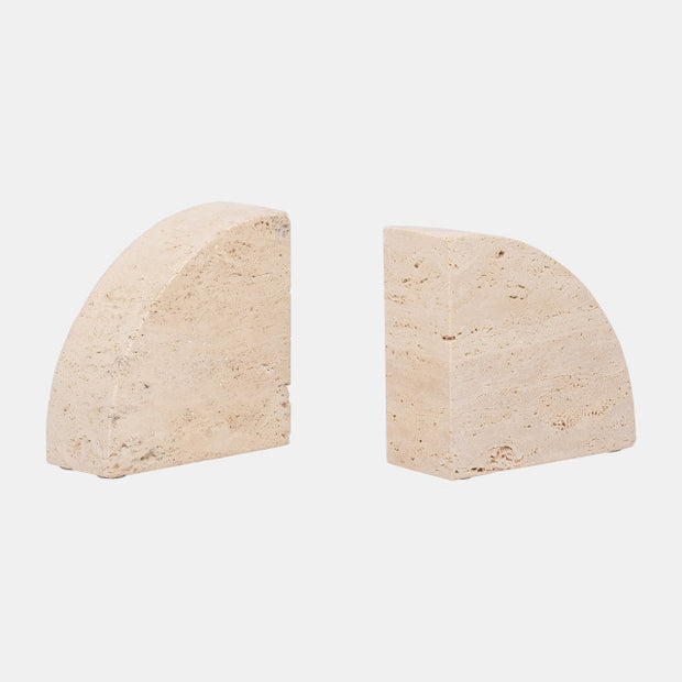 Half Dome Travertine Bookends, Set of 2