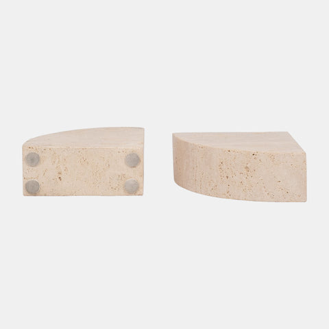 Half Dome Travertine Bookends, Set of 2