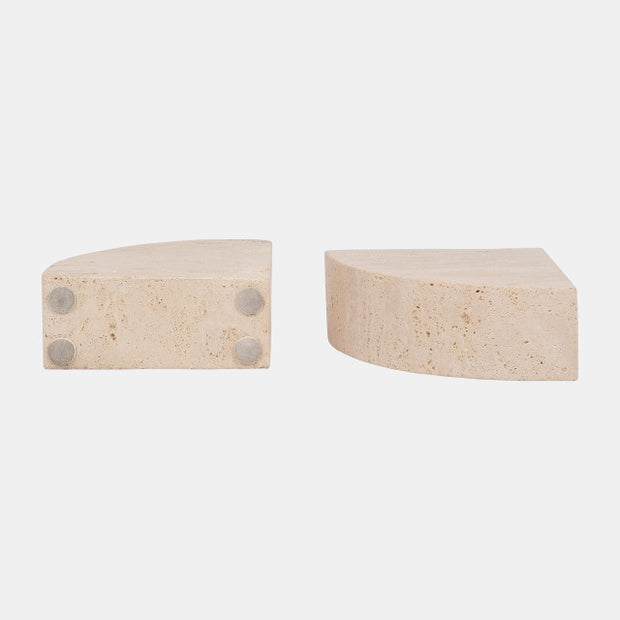 Half Dome Travertine Bookends, Set of 2