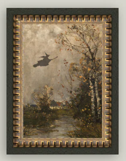 Flying Witch Landscape, Ridged Brass Brown Frame, 5x7