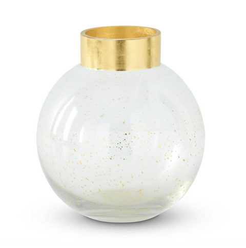 Clear Round Vase w/Gold Platter & Rim, Small