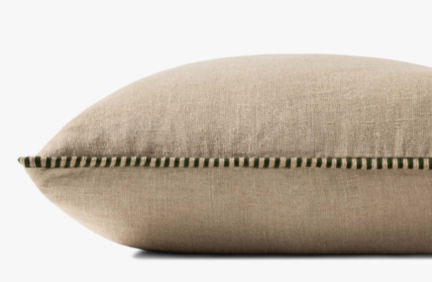 Woven Natural Green Stripe Lined Pillow, 22x22