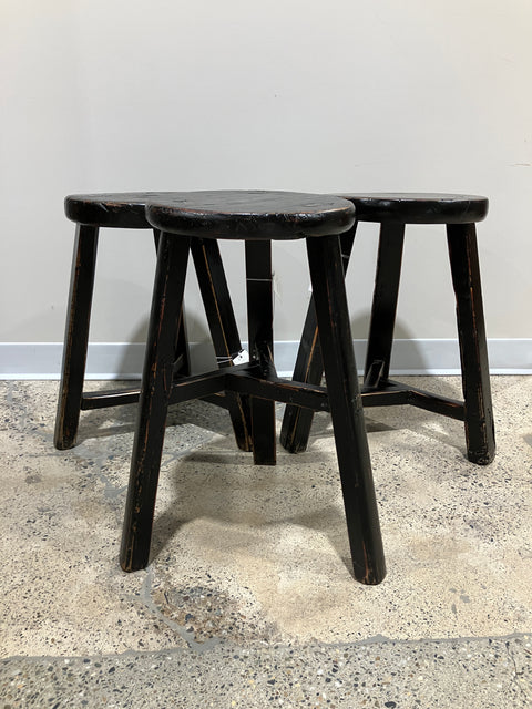 Vintage Black Stool, Round