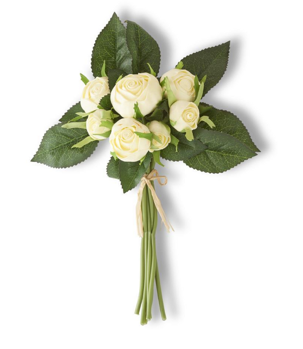 White Real Touch Cabbage Rose Bundle, 10"