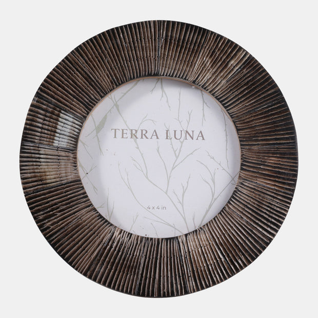 Etched Horn Round Photo Frame, Black, 4x4