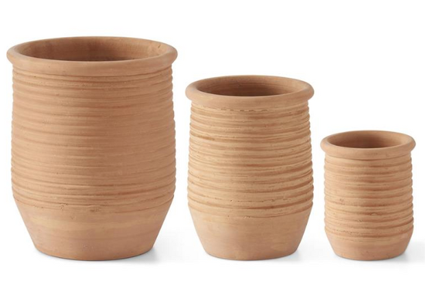 Ribbed Terracotta Pot, set of three