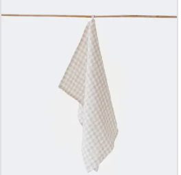 Stonewashed Linen Tea Towel, Natural Gingham