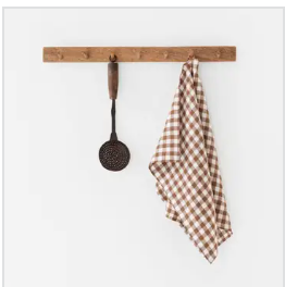 Stonewashed Linen Tea Towel, Cinnamon Gingham