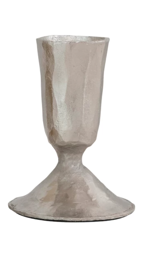 Short Hammered Silver Taper Candle Holder