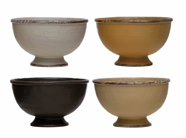 Footed Stoneware Bowl, 4 Colors