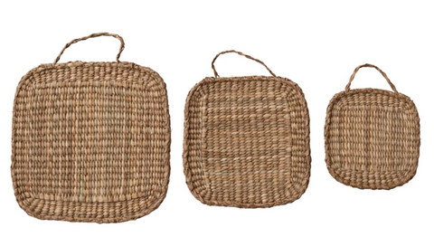 Hand-Woven Bankuan Trivets w/ Handles, Natural, Set of 3