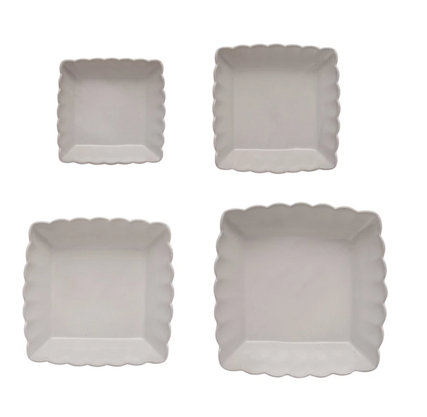 Stoneware Serving Dishes w/ Scalloped Edge, Set of 4