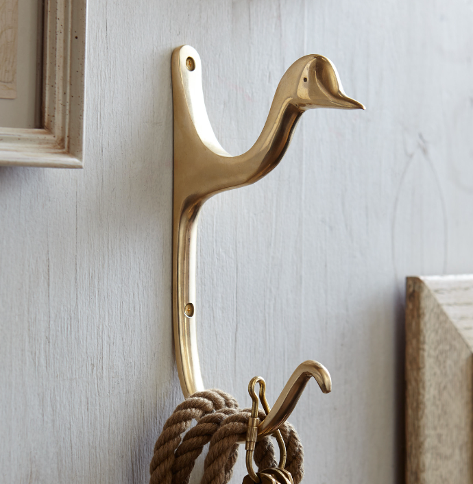 Late 20th Century Vintage Brass Duck Wall Hook