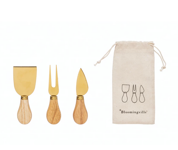 Cheese Utensils with Oak Wood Handles, Set of 3