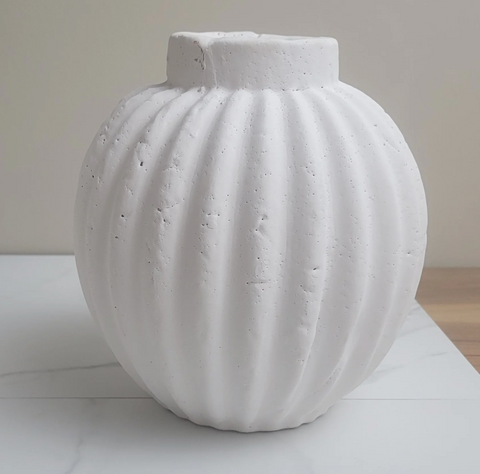 White Ribbed Vase