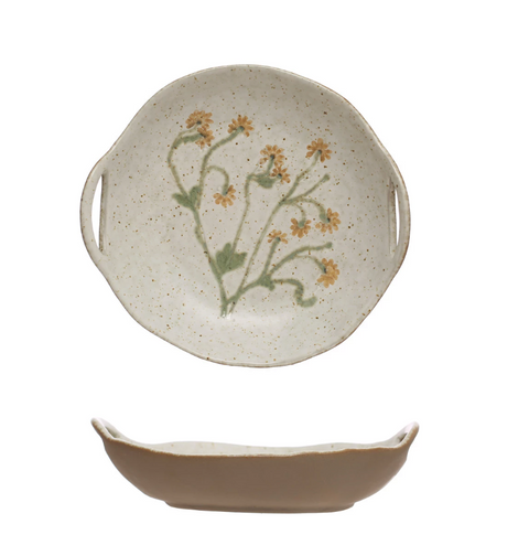 Stoneware Handle Plate w/ Floral