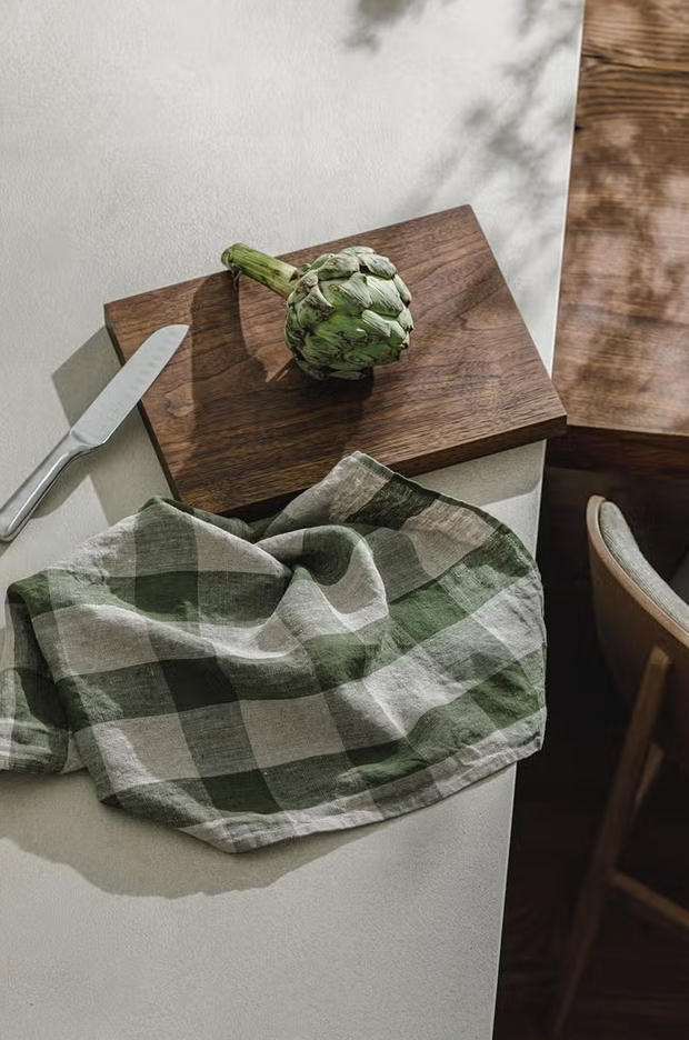 Pine Checked Linen Tea Towel