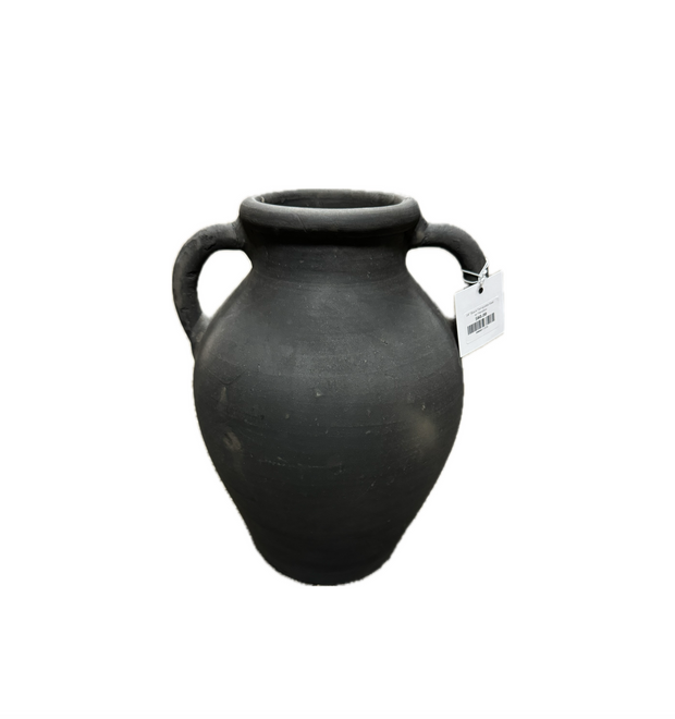 14" Black Terracotta Vase w/ Handles