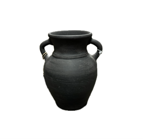 9" Black Terracotta Vase w/ Handles