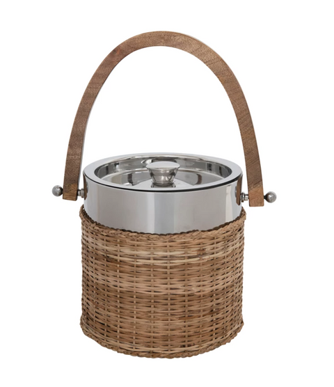 Stainless Steel & Woven Rattan Ice bucket