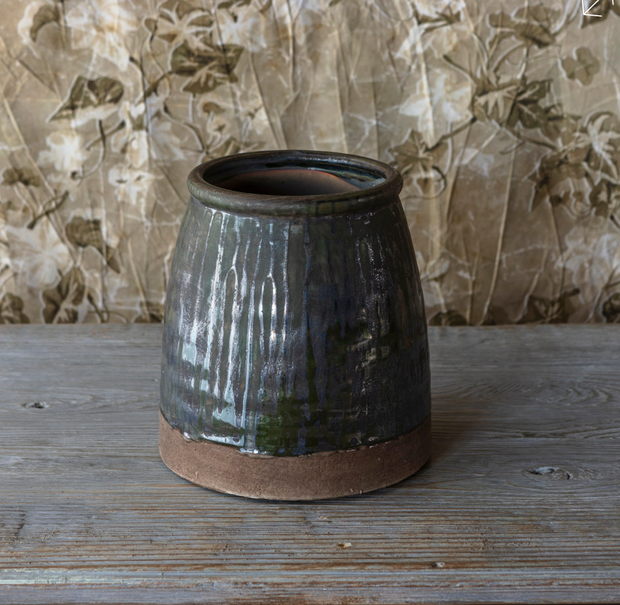 Aged Olive Dripped Glazed Vase, two sizes