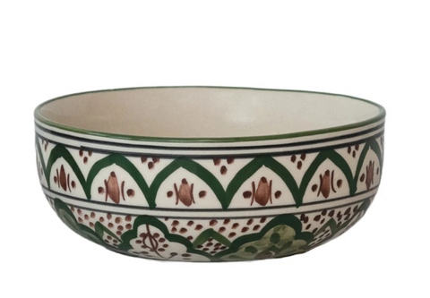 Hand Painted Stoneware Floral Bowl, Medium