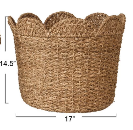 Braided Bankuan & Rattan Baskets w/ Scalloped Edge, 3 sizes