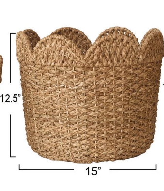 Braided Bankuan & Rattan Baskets w/ Scalloped Edge, 3 sizes