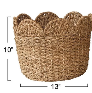 Braided Bankuan & Rattan Baskets w/ Scalloped Edge, 3 sizes