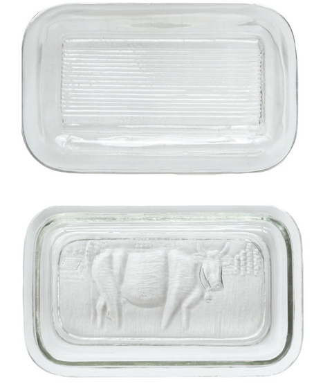 Pressed Glass Butter Dish w/ Cow