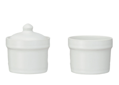 Stoneware Stackable Pinch Pots w/ Lid, White, Set of 2