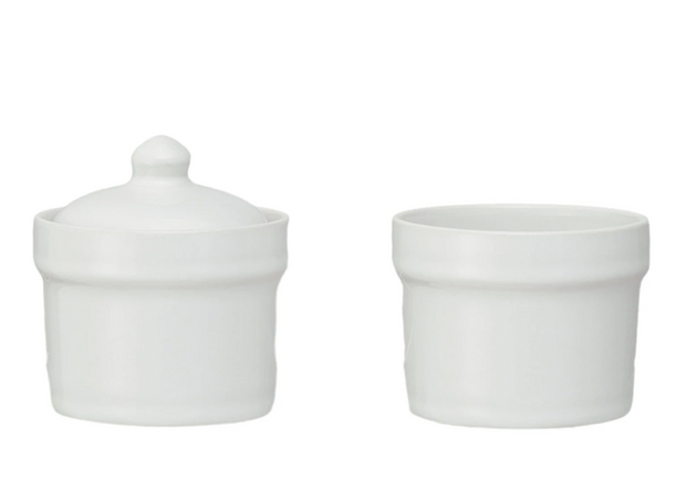 Stoneware Stackable Pinch Pots w/ Lid, White, Set of 2