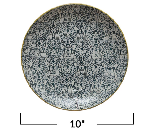 Hand-Stamped Stoneware Plate w/ Pattern, 4 Styles