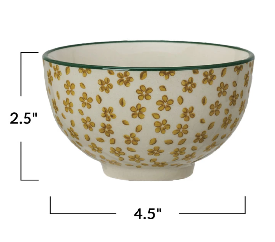 Hand-Stamped Stoneware Bowl w/ Pattern, 4 Styles