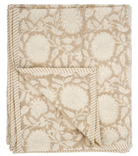 Maeve Block Print Tablecloth, Sand