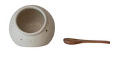 Stoneware Salt Cellar w/ Mango Spoon, Set of 2