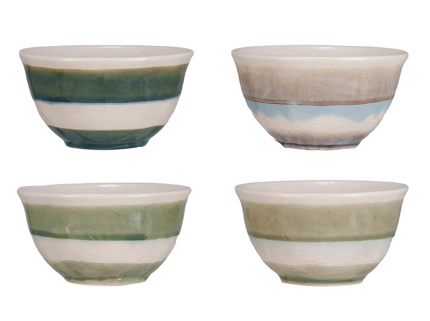 Stoneware Bowl w/ Stripes, 4 Colors