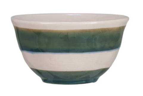 Stoneware Bowl w/ Stripes, 4 Colors