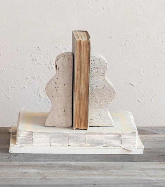 Travertine Wave Bookends, Set of 2